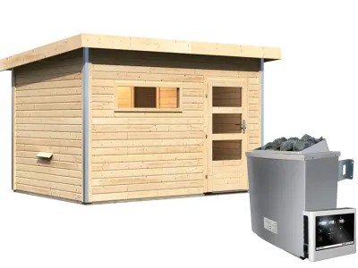 Saunahaus Skrollan 2 mit Klarglastür & Vorraum, inkl. 9 kW Saunaofen mit externer Steuerung Produktbild #6