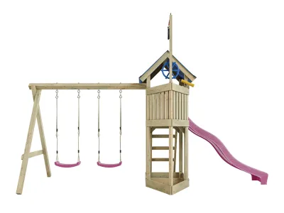 Spielturm Pirat Captain Jolly KDI mit Doppelschaukel inkl. Rutsche pink + Sitze pink Produktbild #3