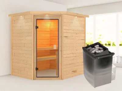 Sauna Elea mit bronzierter Glastür und Dachkranz + 9 kW Saunaofen integr. Strg. Produktbild #6