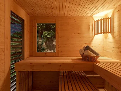 Gartensauna Layla 40 mm mit Graphit Glastür und zwei Fenstern Produktbild #5