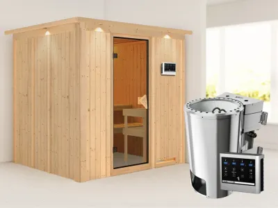 Sauna Systemsauna Daria mit Dachkranz, inkl. Plug & Play Bio-Ofen externe Steuerung Produktbild #1