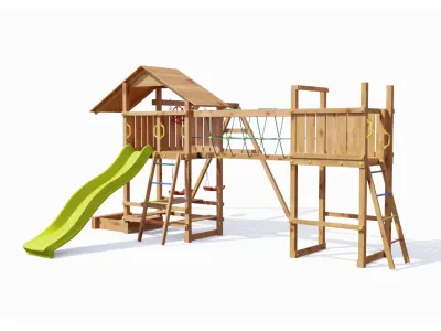 Spielturm Smart 1 Bridge teakfarben inkl. Rutsche gelb Produktbild #4