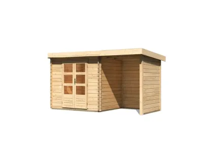 Gartenhaus Blockbohlenhaus SET Bastrup 3 28 mm naturbelassen, inkl. 2 m Anbaudach + Seiten-/Rückwand Produktbild #7