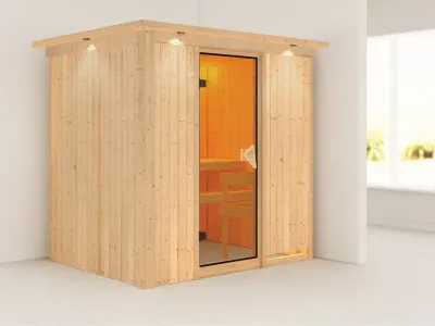 Systemsauna Bodin mit Dachkranz, bronzierte Ganzglastür Produktbild #6
