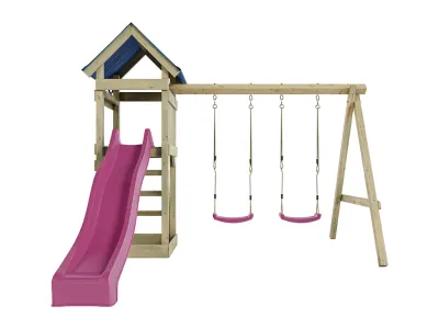 Spielturm Easy KDI inkl. Doppelschaukel inkl. Rutsche pink + Sitze pink Produktbild #3