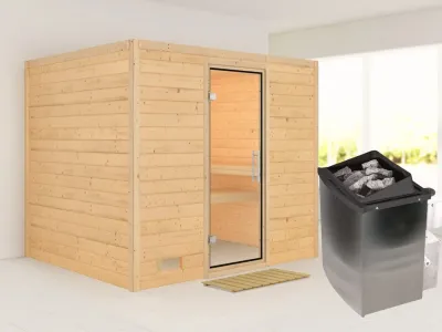 Massivholzsauna Sonara Klarglas Ganzglastür Produktbild #2