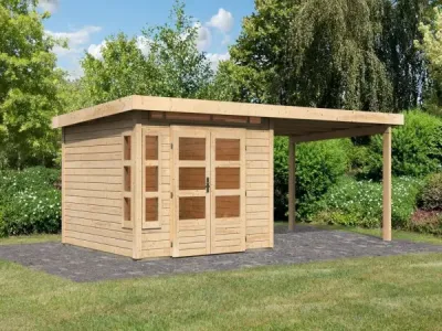Gartenhaus SET Kastorf 6 28 mm naturbelassen inkl. 3,2 m Anbaudach Produktbild #1