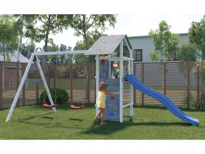 Spielturm Smart 5 grau/weiß inkl. Rutsche blau Produktbild #1