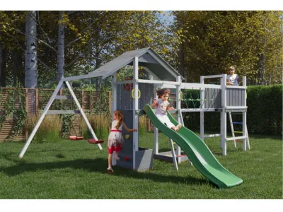 Spielturm Smart 4 Bridge grau/weiß inkl. Rutsche grün Produktbild #1