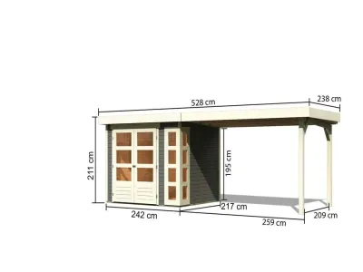 Gartenhaus SET Kerko 3 19 mm terragrau, inkl. 2,8 m Anbaudach Produktbild #3