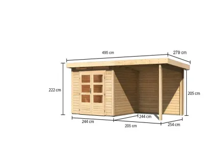 Gartenhaus SET Kandern 3 28 mm naturbelassen, inkl. 2,6 m Anbaudach + Rückwand Produktbild #8
