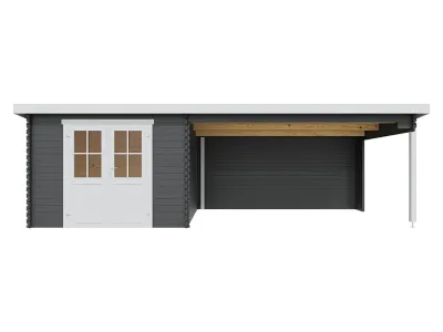 Gartenhaus Blockbohlenhaus St. Louis Exklusiv 28 mm carbon grau mit 4 m Anbau Produktbild #5