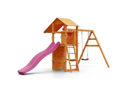 Spielturm Smart 5 teakfarben inkl. Rutsche pink Produktbild #7