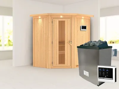 Sauna Systemsauna Taurin mit Dachkranz, inkl. 9 kW Ofen mit externer Steuerung Produktbild #1