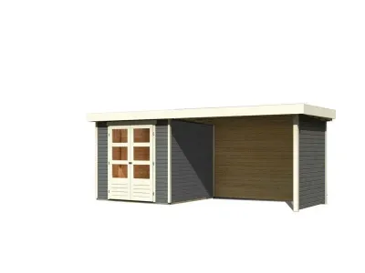 Gartenhaus SET Askola 3,5 19 mm terragrau, inkl. 2,8 m Anbaudach + Seiten- und Rückwand Produktbild #1
