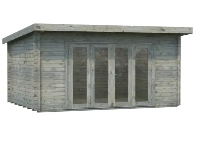 Gartenhaus Blockbohlenhaus Lea 14,2 m² 44 mm grau tauchimprägniert Produktbild #1