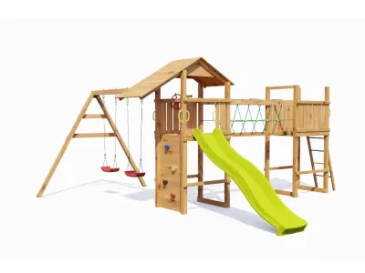 Spielturm Smart 5 Bridge teakfarben inkl. Rutsche gelb Produktbild #5