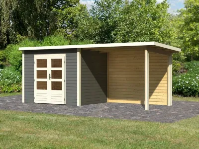 Gartenhaus Wacken 5 28 mm terragrau inkl. 3 m Anbau + Rückwand Produktbild #9