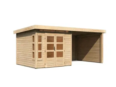 Gartenhaus SET Kastorf 6 28 mm naturbelassen inkl. 3,2 m Anbaudach + Rückwand + Seitenwand Produktbild #5