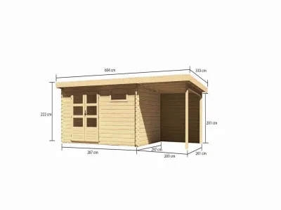 Gartenhaus Blockbohlenhaus SET Bastrup 8 28 mm naturbelassen, inkl. 2 m Anbaudach + Rückwand Produktbild #9