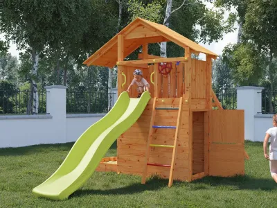 Spielturm Smart 7 teakfarben inkl. Rutsche gelb Produktbild #2