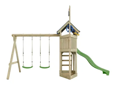 Spielturm Pirat Captain Jolly KDI mit Doppelschaukel inkl. Rutsche grün + Sitze grün Produktbild #3