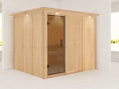 Systemsauna Gobin mit Dachkranz, graphit Ganzglastür Produktbild #1