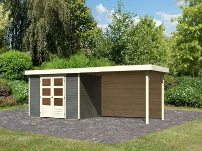Gartenhaus SET Askola 4 19 mm terragrau, inkl. 2,8 m Anbaudach + Rückwand Produktbild #1