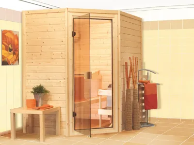 Massivholzsauna 38 mm Katie SPARSET inkl. 4,5 kW Bio-Kombiofen und ext. Steuerung Produktbild #1