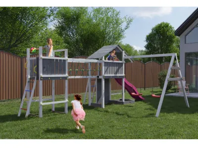 Spielturm Smart 2 Bridge grau-weiß inkl. Rutsche pink Produktbild #1