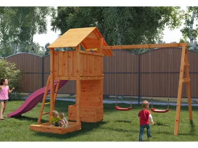 Spielturm Smart 4 teakfarben inkl. Rutsche pink Produktbild #3
