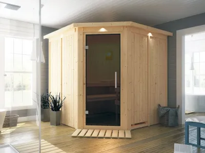 Systemsauna Jarin mit Dachkranz, graphit Ganzglastür Produktbild #1
