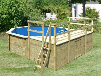 Pool Holzpool Modell 2 Variante D kdi mit 3-teiliger Sonnenterrasse Produktbild #1