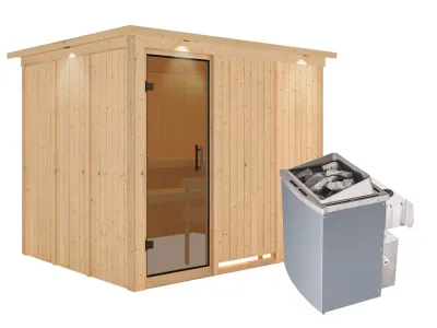 Systemsauna Gobin mit Dachkranz, graphit Ganzglastür, inkl. 9 kW Saunaofen integr. Steuerung Produktbild #7