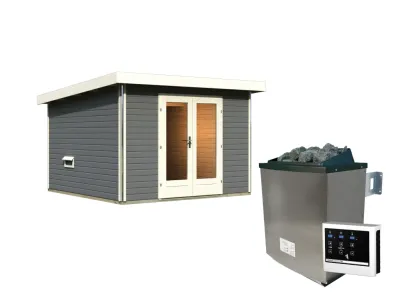 Saunahaus Mainburg 1 terragrau 38 mm inkl. klassischer Saunaofen 9 kW + ext. Steuerung Produktbild #15
