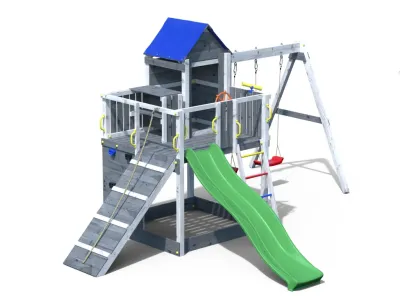 Spielturm Treehouse grau-weiß inkl. Doppelschaukel + Rutsche Produktbild #6