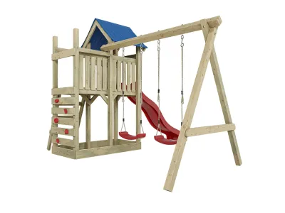 Spielturm Speedy KDI inkl. Doppelschaukel inkl. Rutsche rot + Sitze rot Produktbild #6