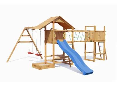 Spielturm Smart 1 Bridge teakfarben inkl. Rutsche blau Produktbild #5