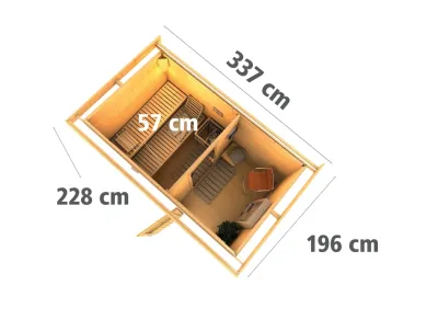 Saunahaus Skrollan 1 mit Klarglastür & Vorraum, inkl. 9 kW Bio-Kombiofen mit externer Steuerung Produktbild #2
