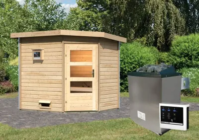 Saunahaus Mikka mit Klarglastür, inkl. 9 kW Saunaofen mit externer Steuerung Produktbild #2