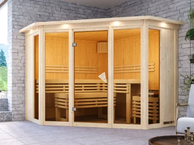 Sauna Alcinda mit bronzierter Glastür und Dachkranz Produktbild #1