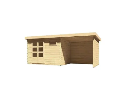 Gartenhaus Blockbohlenhaus SET Bastrup 8 28mm naturbelassen, inkl. 3 m Anbaudach + Seiten-/Rückwand Produktbild #10