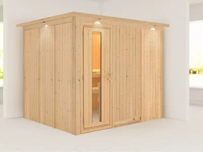 Systemsauna Gobin mit Dachkranz, Holztür mit Isolierglas Produktbild #1