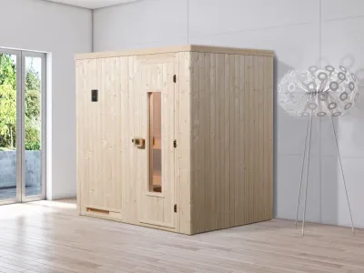 Sauna Elementsauna Halmstad 1 HT isolierte Holztür mit Glasausschnitt Produktbild #1