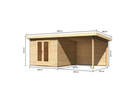 Gartenhaus SET Radeburg 1 40 mm naturbelassen inkl. 3,3 m Anbaudach + Rückwand Produktbild #8