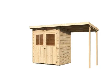 Gartenhaus SET Glücksburg 2 ECO 19 mm naturbelassen, inkl. 1,9 m Anbaudach Produktbild #1
