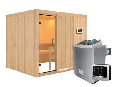 Sauna Systemsauna Gobin Klarglas Ganzglastür + 9 kW Saunaofen mit ext.Strg Produktbild #7