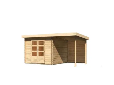 Gartenhaus Blockbohlenhaus SET Bastrup 5 28 mm naturbelassen, inkl. 2 m Anbaudach + Rückwand Produktbild #4