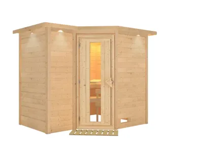 Massivholzsauna Sahib 2 mit Dachkranz, Holztür mit Isolierglas Produktbild #9