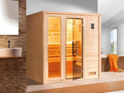 Sauna Massivholzsauna Bergen 3 mit graphit Glastür & Fenster Produktbild #1